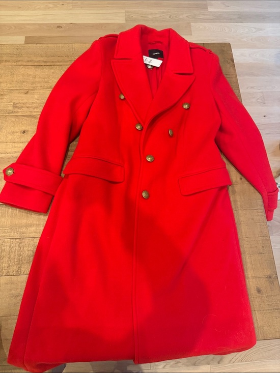 Express Jackets & Blazers - Express Bright Red Double-Breasted Pea Coat with Gold Buttons
